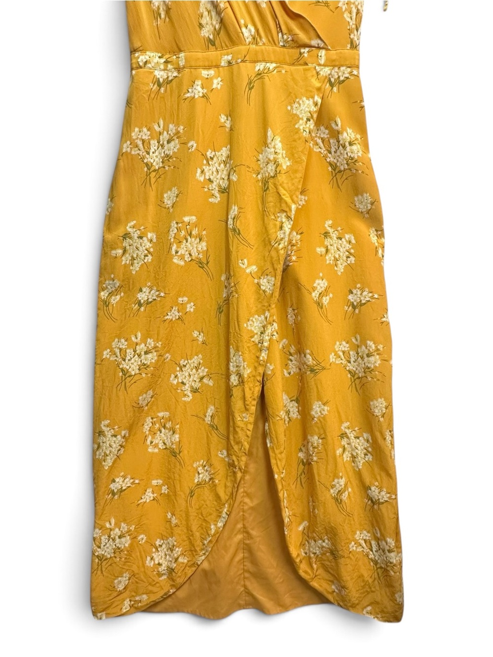 Madewell Mustard Yellow Floral Silk Wrap Midi Dress Size 6 - Picture 5 of 14